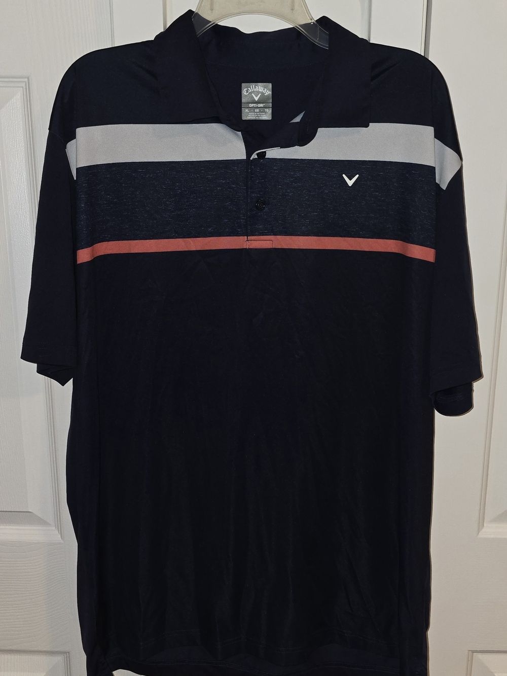 Callaway Navy Polo with Gray and Red Stripe